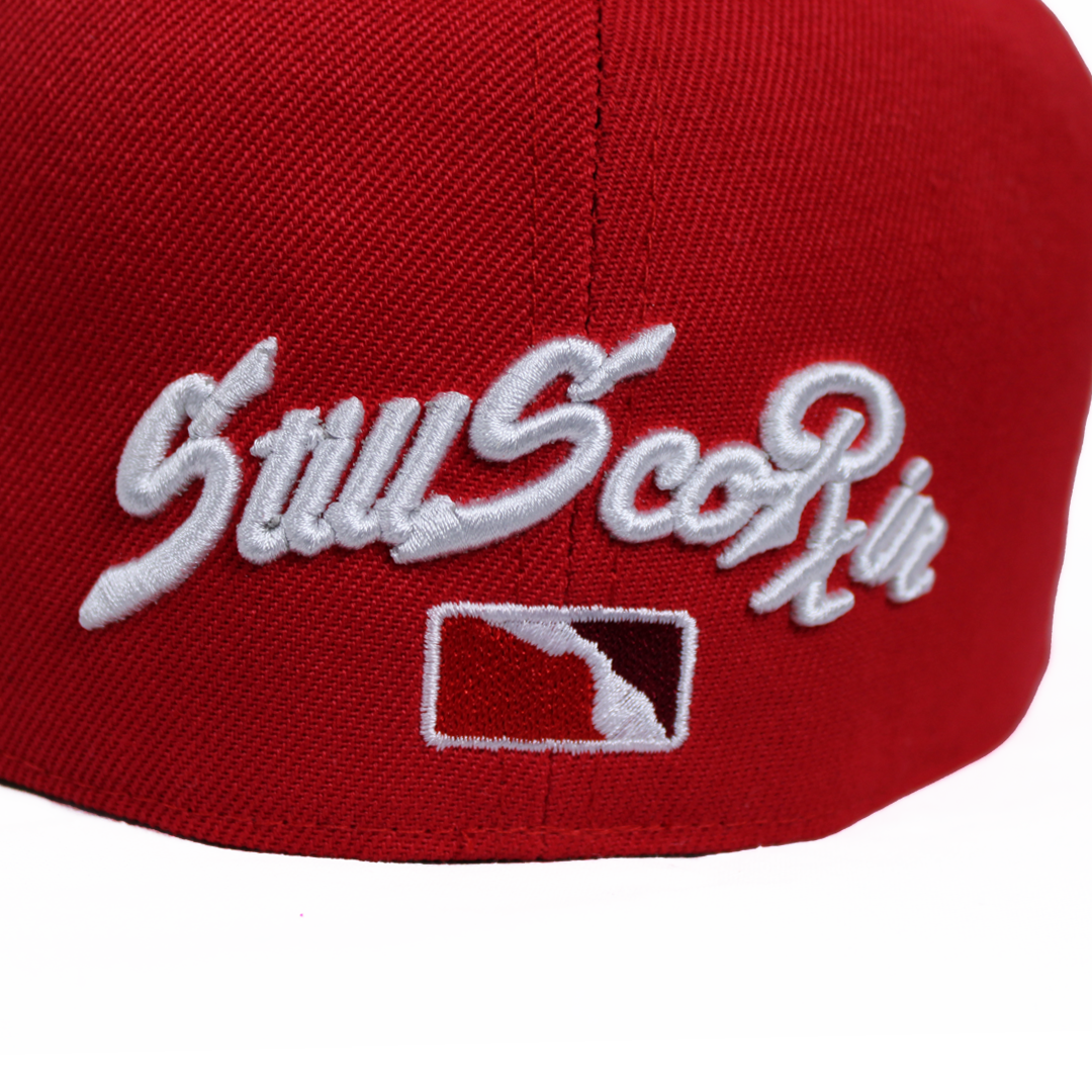 Red Old English Rx Fitted Hat – Still Scorin